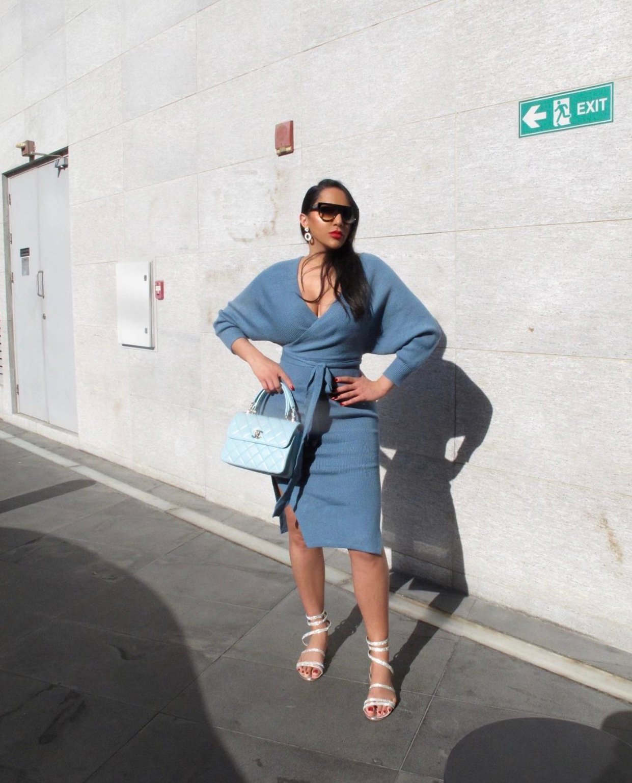 Image of BLUE MIDI SWEATER DRESS WITH SLIT (SMALL)