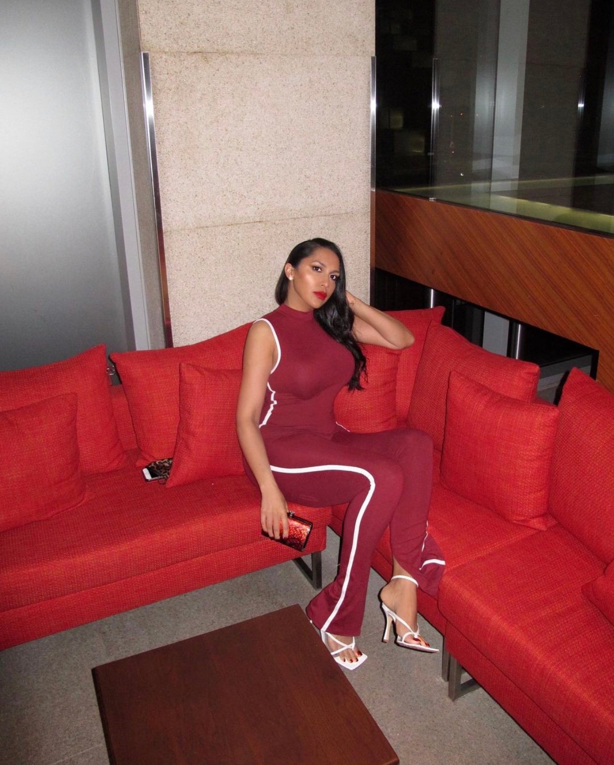 Image of OXBLOOD SPORTY JUMPSUIT WITH WHITE PIPING (MEDIUM)