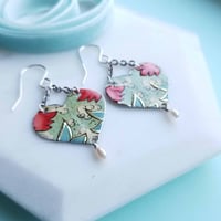 Image 2 of Vintage Tin Mint + Red Heart Earrings