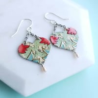 Image 1 of Vintage Tin Mint + Red Heart Earrings