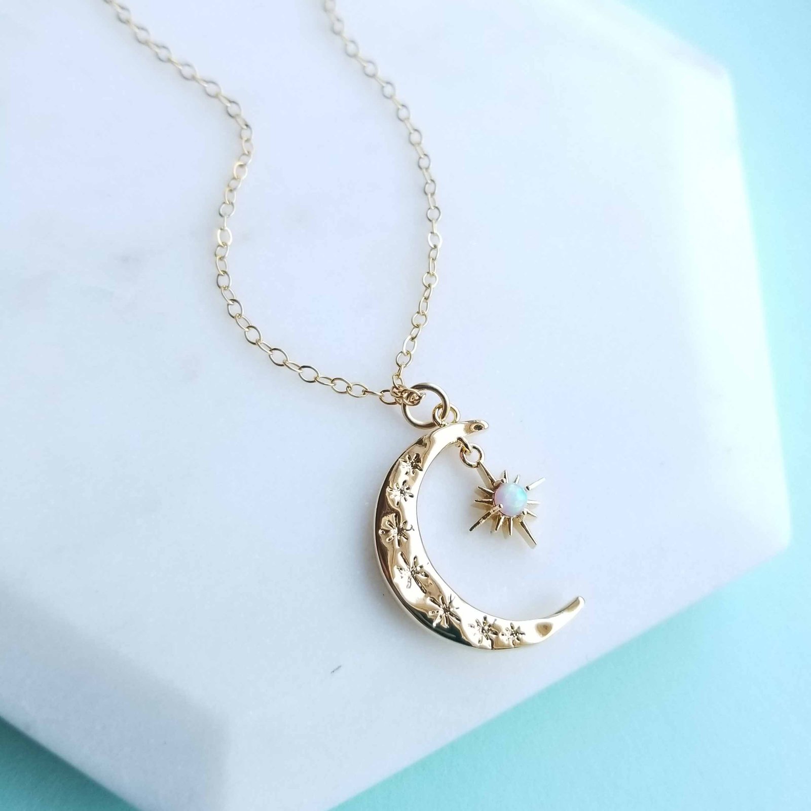 gold necklace moon and star