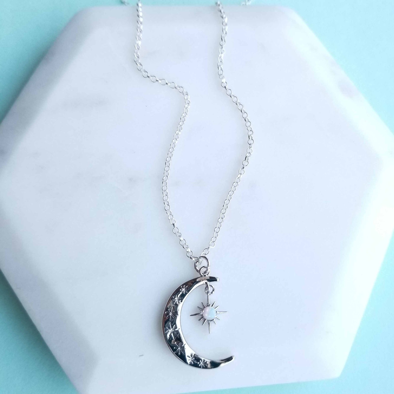 star and moon necklace silver