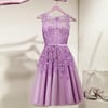 Cute PurpleTulle Short Beaded Lace Prom Dress, Knee Length Homecoming Dress