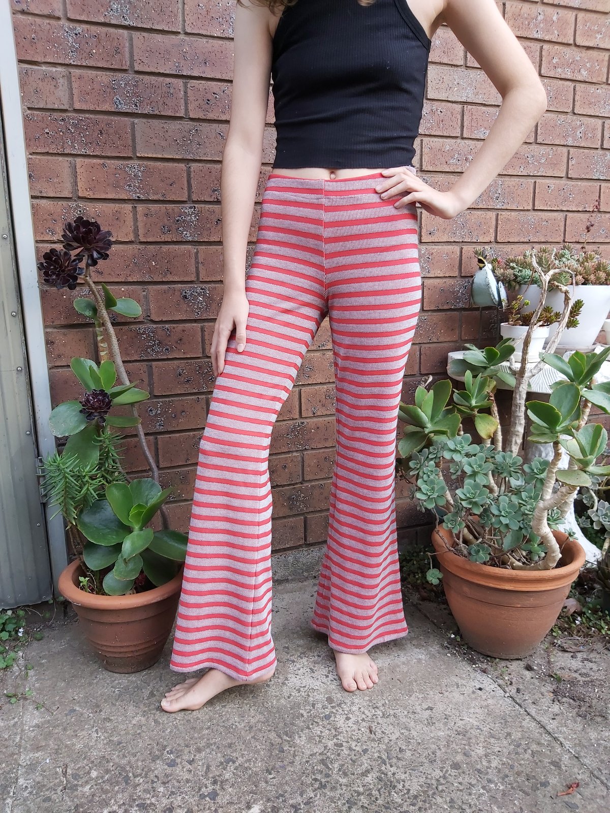 Image of Kat pants Tangerine stripe flares with lurex