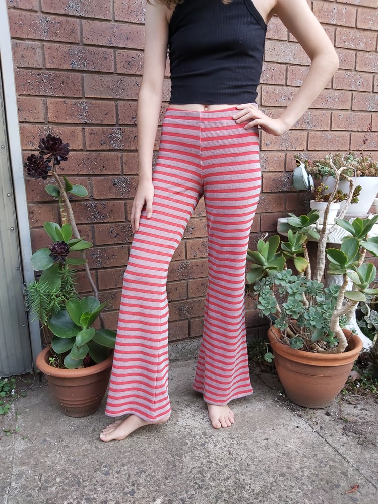 Image of Kat pants medium Tangerine stripe flares with lurex