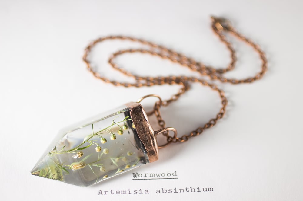 Image of Wormwood (Artemisia absinthium) - Small Copper Prism Necklace #1