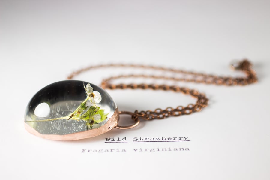 Image of Wild Strawberry (Fragaria virginiana) - Copper Plated Necklace #3
