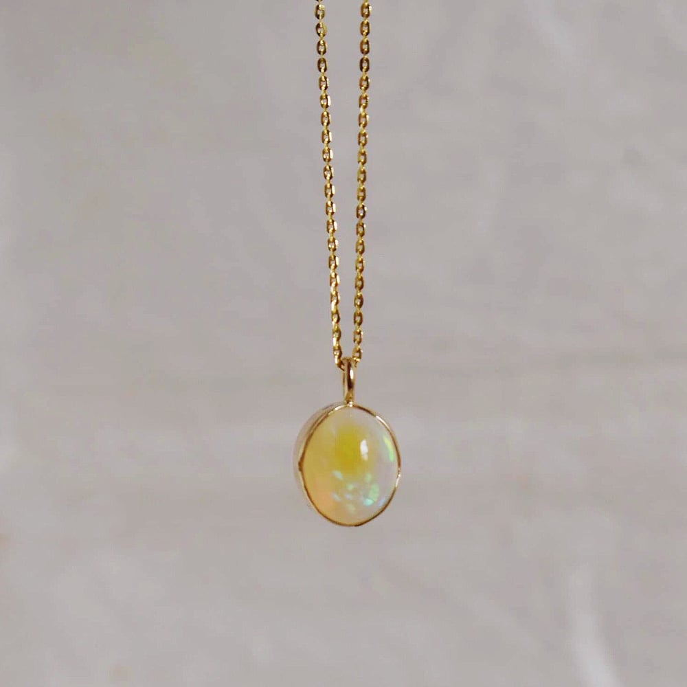 Image of Natural Fire Opal cabochon oval shape 14k gold necklace