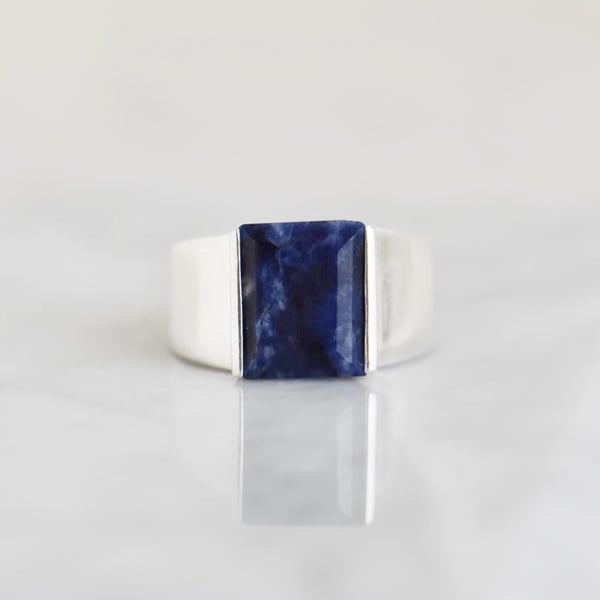 Image of Sodalite rectangular cut wide band silver ring