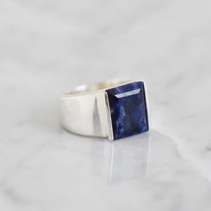Image of Sodalite rectangular cut wide band silver ring