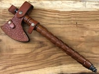 Image 5 of 18" Handmade Damascus Steel Smoke Pipe Tomahawk with Leather Sheath