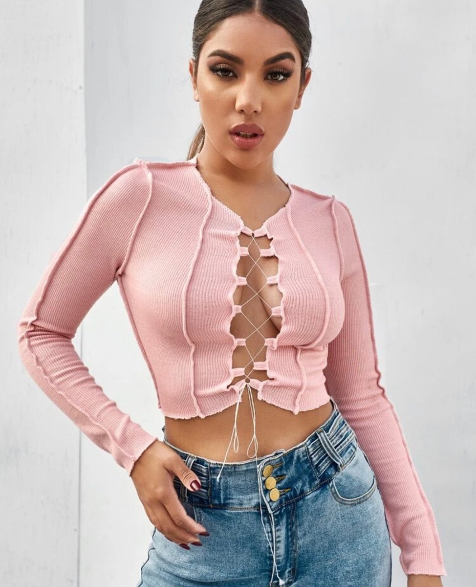 Lace Up Ribbed Top | E.B. Collections