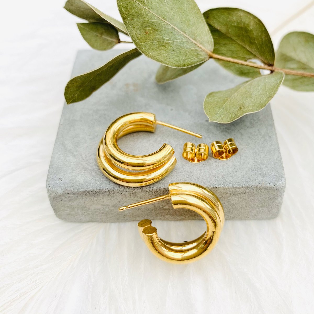 Image of Gold chunky double hoops