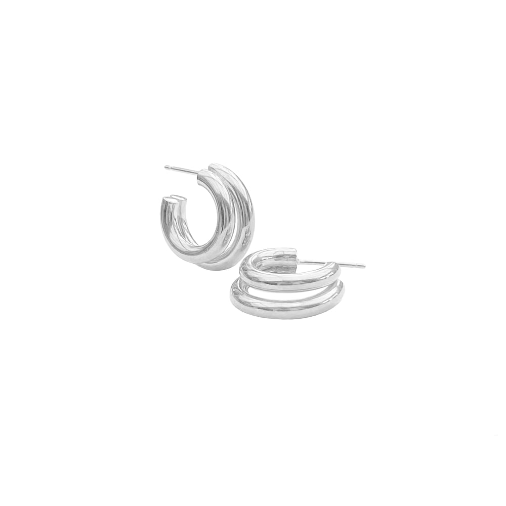 Image of Silver chunky double hoops