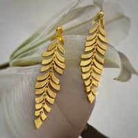 Image 2 of Gold Skeleton Leaf Earrings