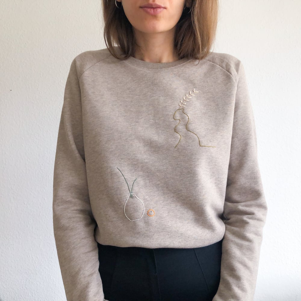 Image of Two vases - hand embroidered organic cotton sweatshirt, available in ALL sizes