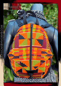 Image 1 of Designs By IvoryB Backpack Kente Orange Burgundy Ankara African Print