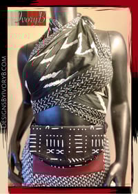 Image 1 of Designs By IvoryB Fanny Pack Black White Mudcloth Ankara African Print Burgundy