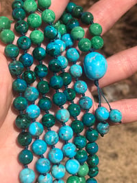 Image 4 of Chrysocolla, Variscite, Kingman Turquoise 108 Beads Japa Mala Hand knotted Gemstone Necklace 