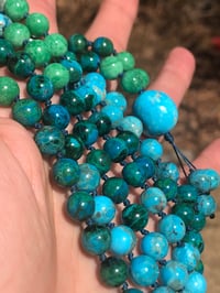 Image 2 of Chrysocolla, Variscite, Kingman Turquoise 108 Beads Japa Mala Hand knotted Gemstone Necklace 