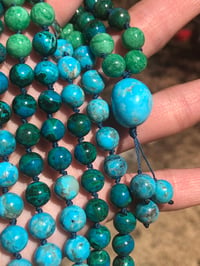 Image 3 of Chrysocolla, Variscite, Kingman Turquoise 108 Beads Japa Mala Hand knotted Gemstone Necklace 