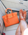 BRIGHT ORANGE SUEDE STRAP UP HEELS (UK 9)