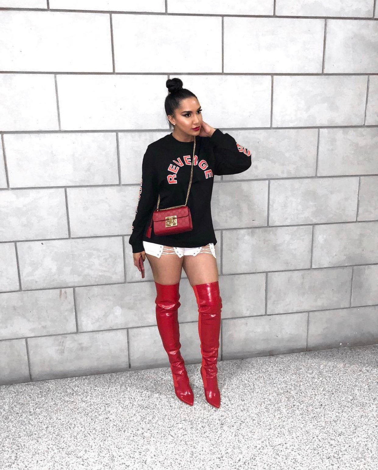Image of RED THIGH HIGH STRETCH BOOTS (UK 7)