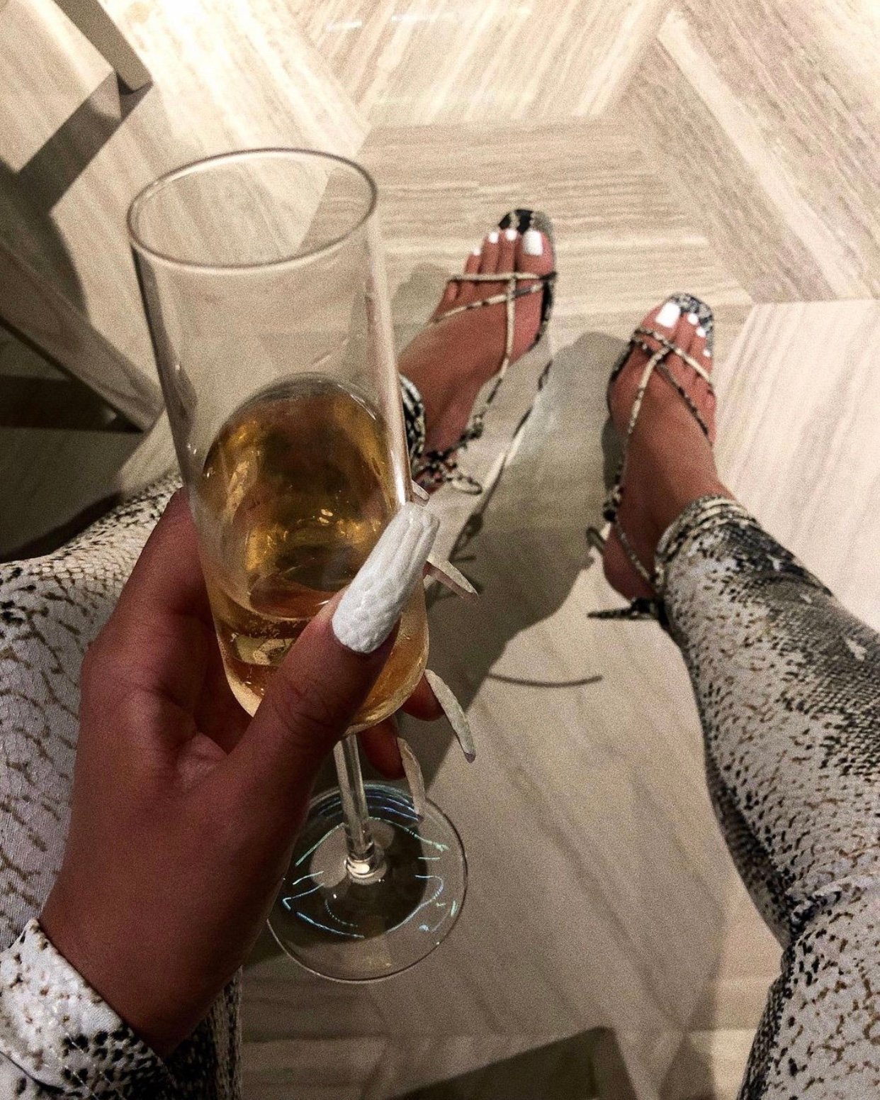 Image of SNAKESKIN STRAPPY WRAPAROUND SANDALS (US 10)