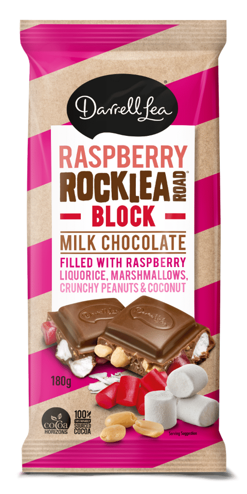 Image of MILK ROCKLEA ROAD RASPBERRY LIQUORICE BLOCK 180G
