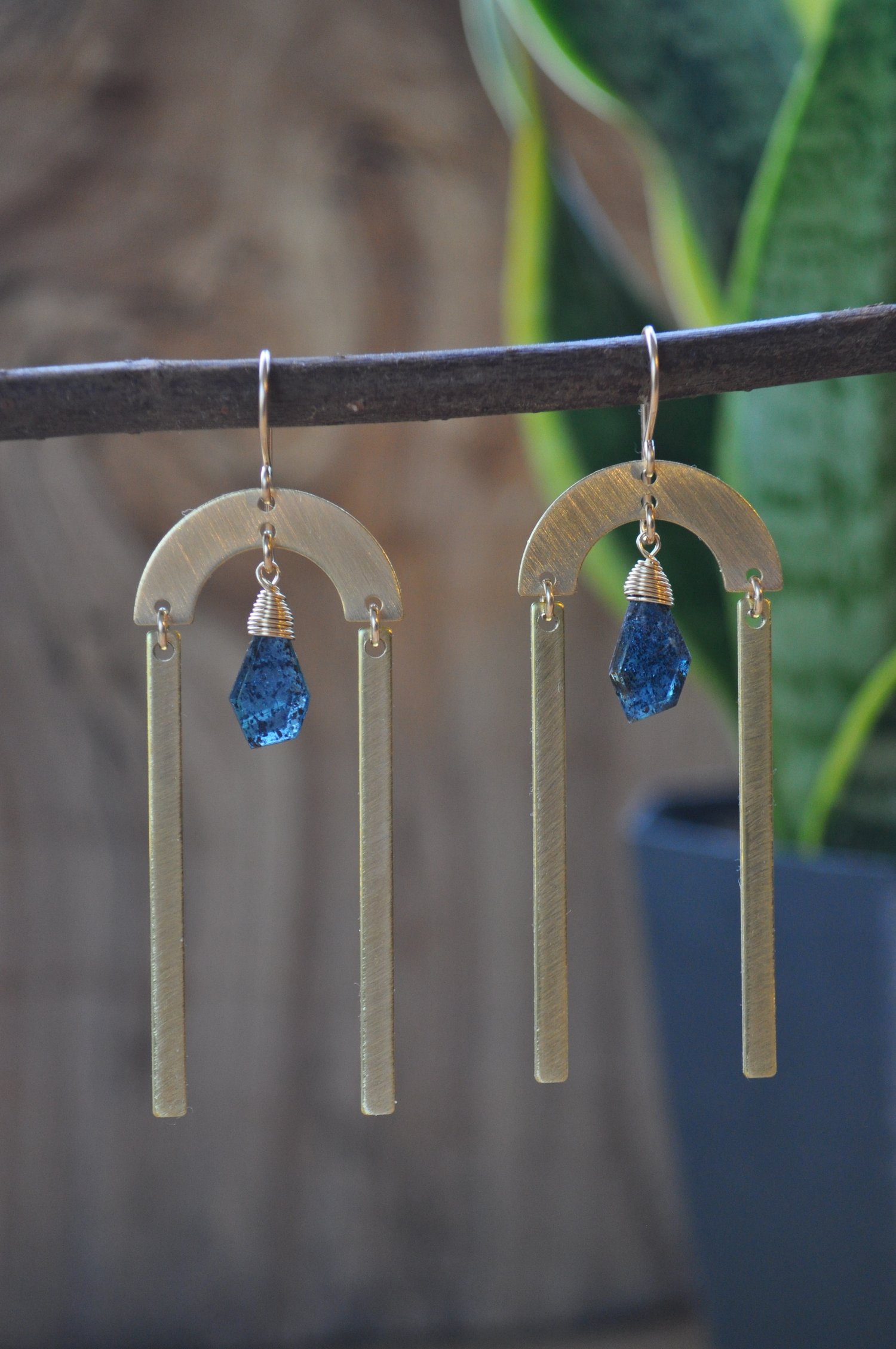 Image of Teal Kyanite Long Arc Dangles