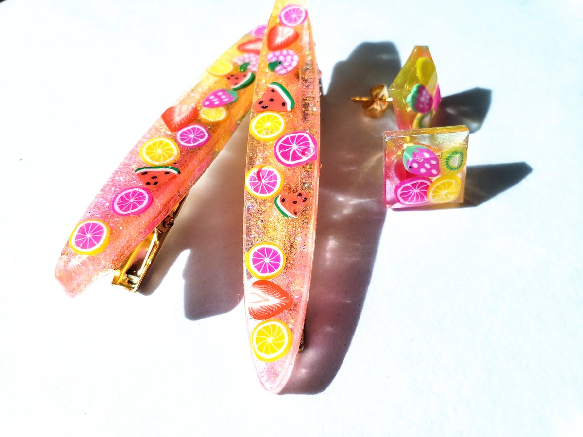 Image of Resin Hairclips & Stud Earring Sets