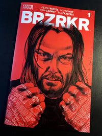 Keanu (fists) on BRZRKR comic book sketch cover (original art drawn directly on cover)