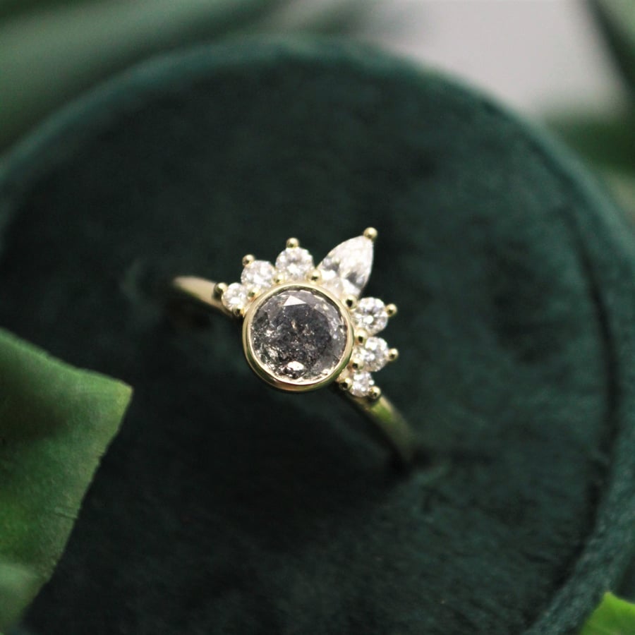 Image of Round Salt & Pepper Diamond in Yellow Gold (One of a Kind)