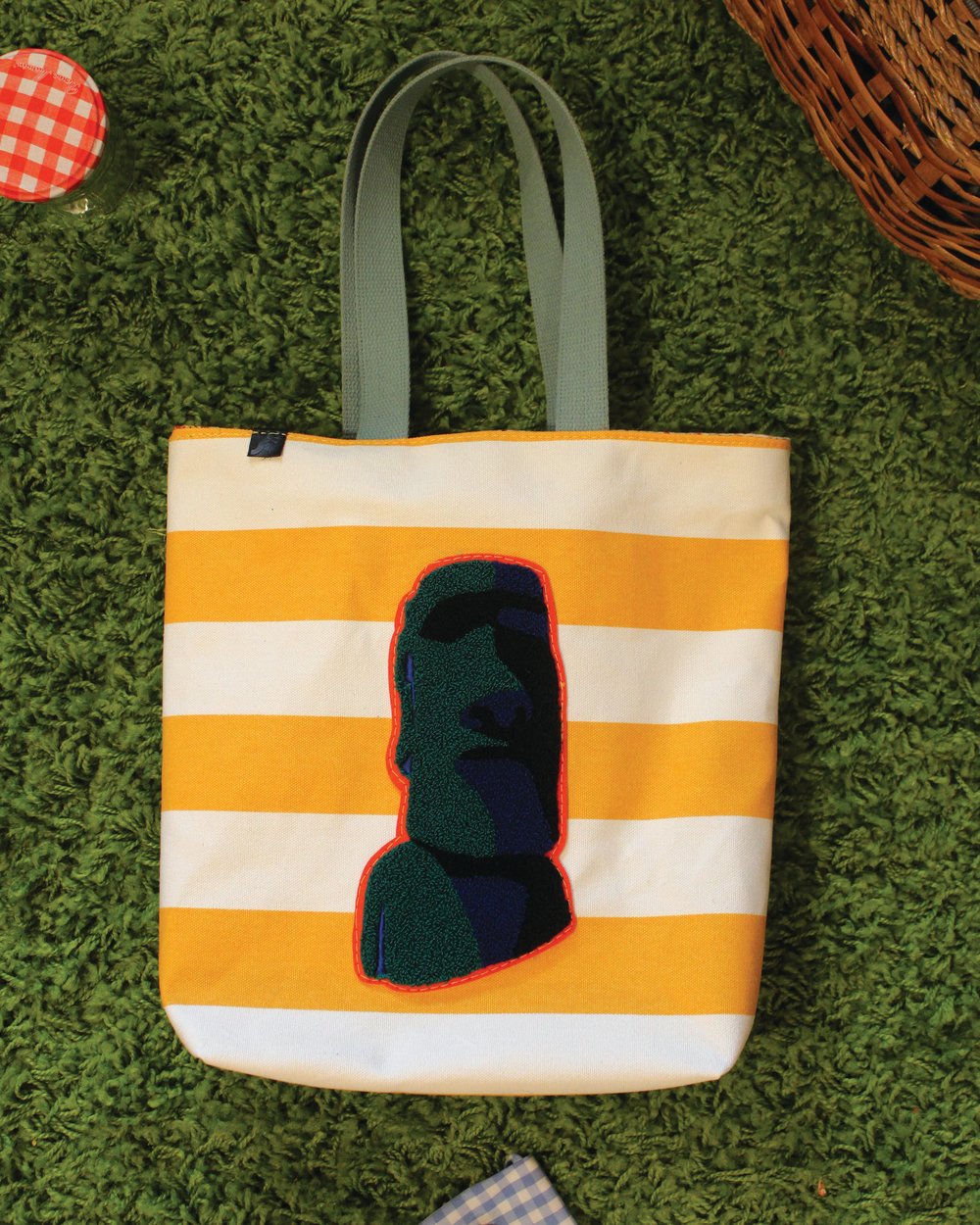 Image of EASTER ISLAND Yellow Striped REVERSIBLE Tote