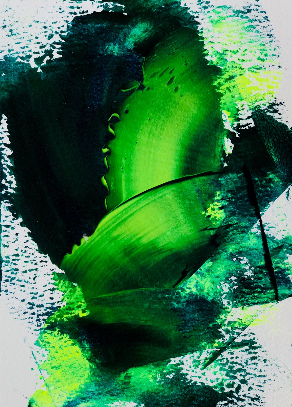 Image of STUDY -moves- green and blue - acrylic on cotton paper 10,4x14,7 cm