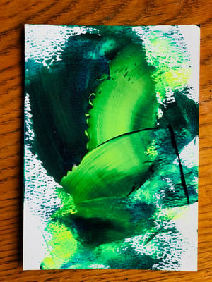 STUDY -moves- green and blue - acrylic on cotton paper 10,4x14,7 cm