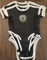 White Stripe on Black Kings Baby Onesie