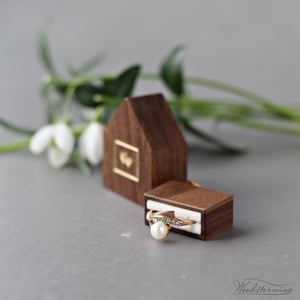 Image of Pocket size tiny ring box with gold color hearts