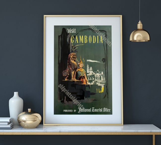 Visit Cambodia - Angkor Wat - National Tourist Office | Mek Dim | 1960 | Vintage Travel Poster