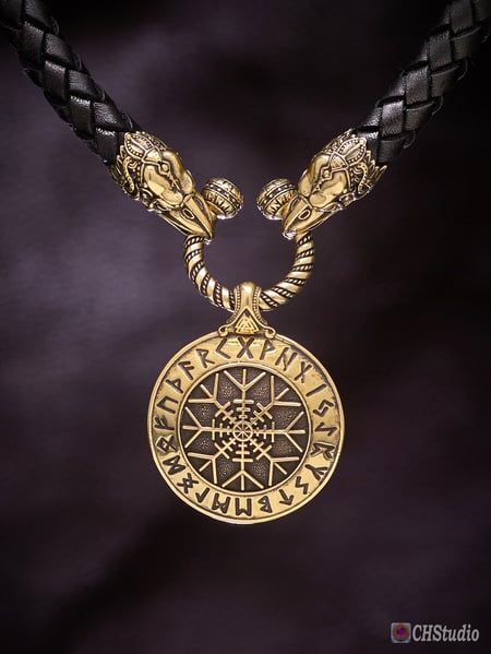 Image of Aegishjalmur : Helm of Awe : Futhark Runes - Leather Necklace