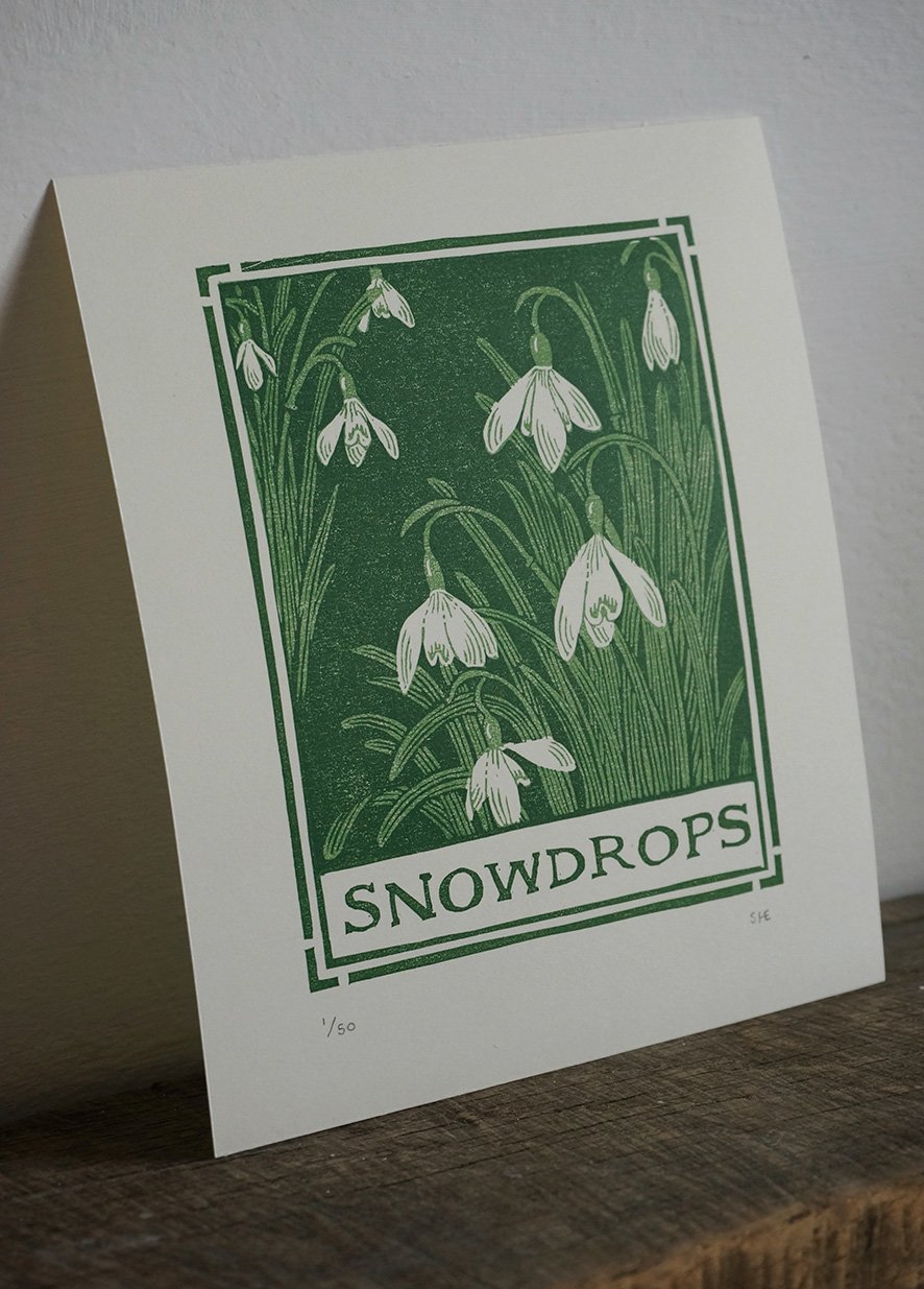 Image of Snowdrops - Linocut