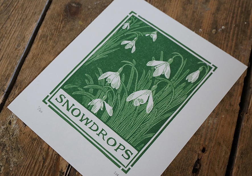 Image of Snowdrops - Linocut