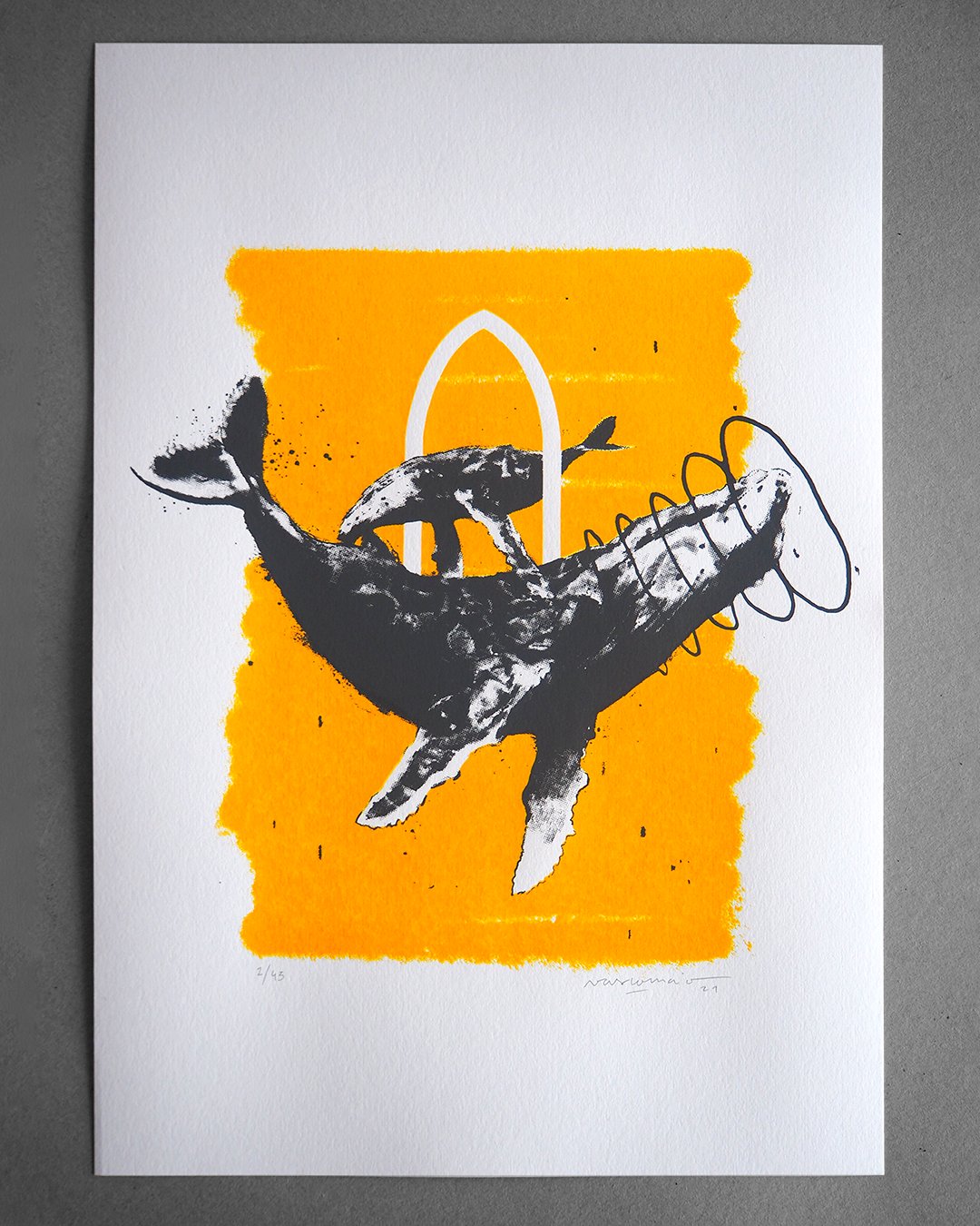 Image of humpback whale (screenprint)