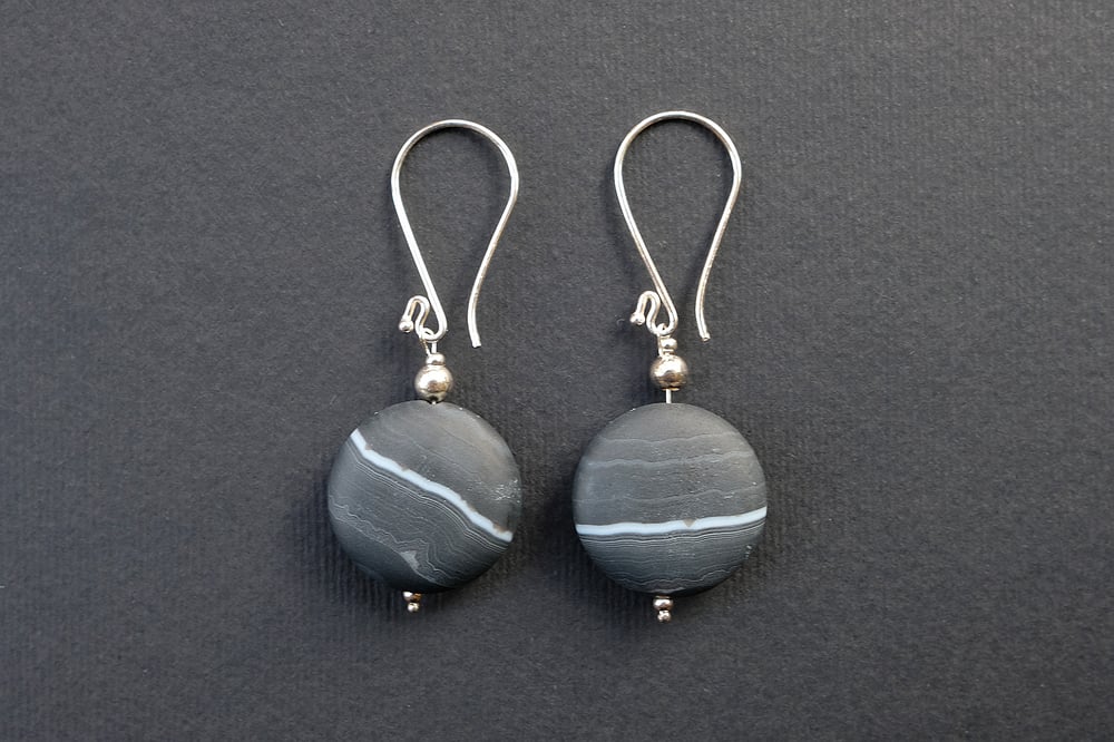 Image of HANDMADE AGATE & STERLING SILVER EARRINGS