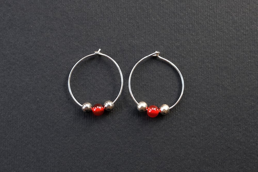 Image of HANDMADE CARNELIAN & STERLING SILVER HOOP EARRINGS