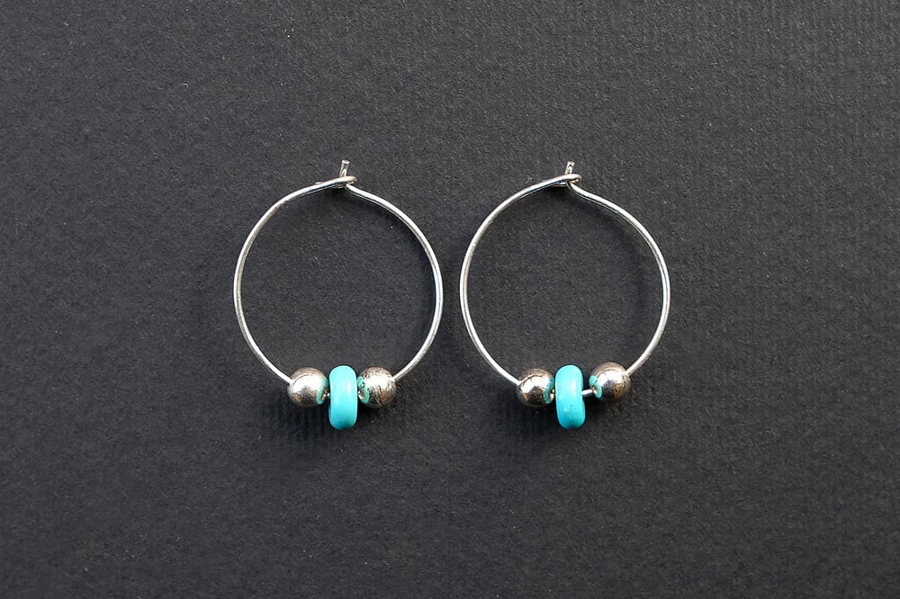 Image of HANDMADE TURQUOISE & STERLING SILVER HOOP EARRINGS