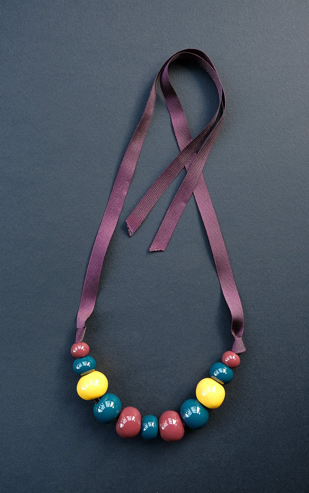 Image of HANDMADE CERAMIC BEAD & RIBBON NECKLACE