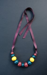 HANDMADE CERAMIC BEAD & RIBBON NECKLACE