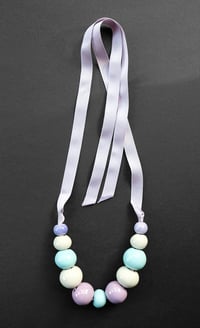 HANDMADE CERAMIC BEAD & RIBBON NECKLACE - PASTEL