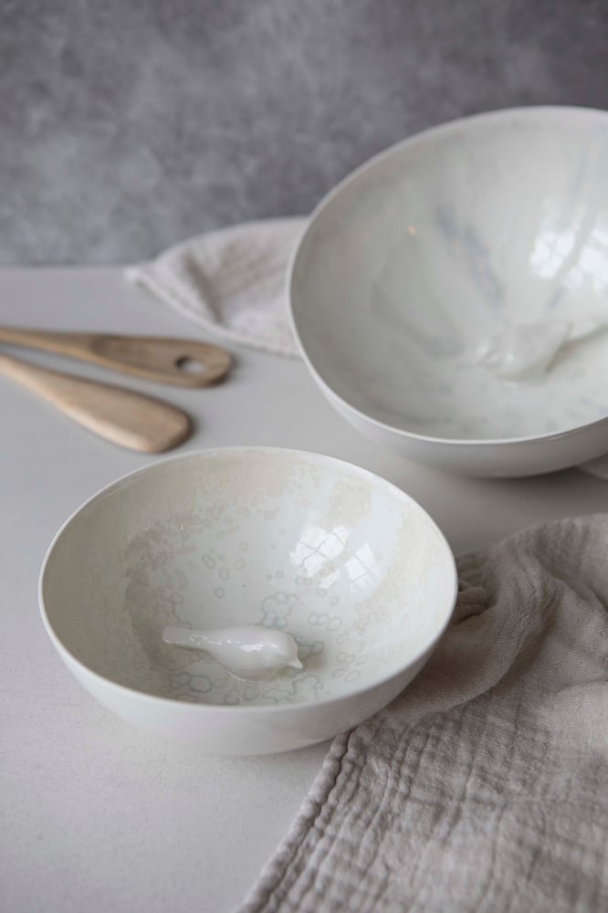 Image of Medium skål med fugl og krystallglaur